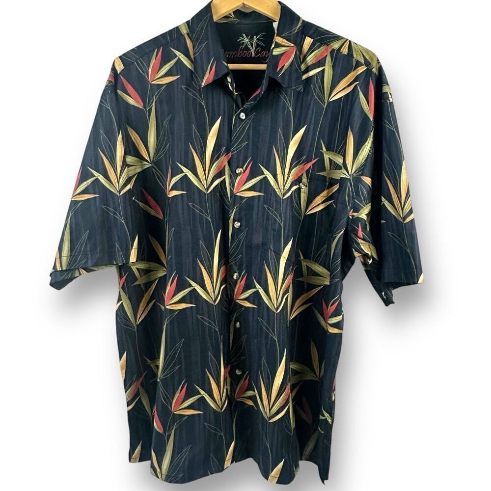 Bamboo Cay Men's XL Tropical Grass Hawaiian‎ Shirt Blue Button Up 100% Cotton